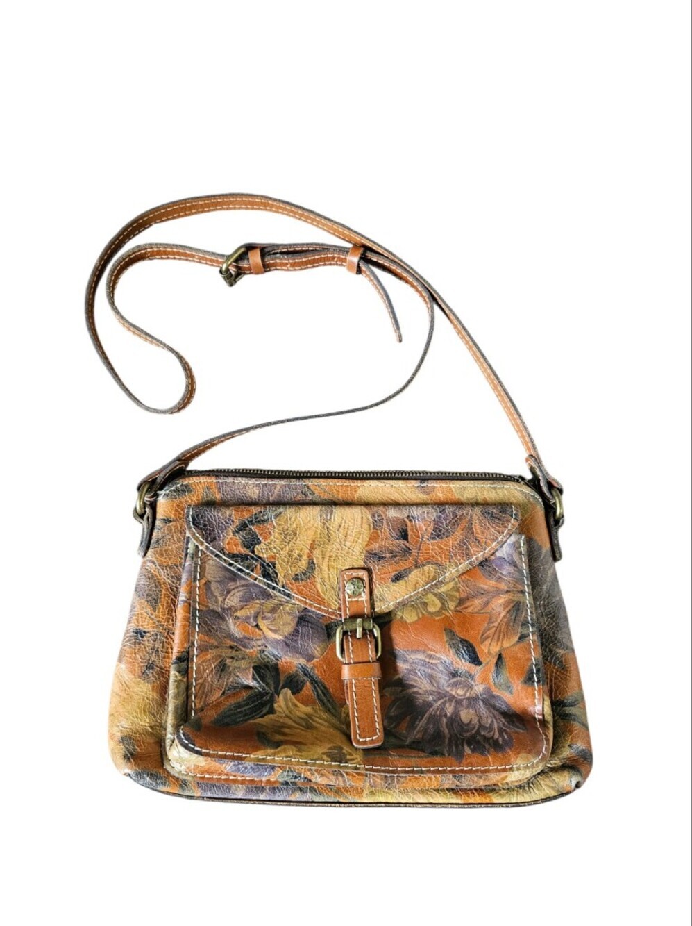 Patricia Nash Floral Printed Crossbody Bag in Tan and Multicolor